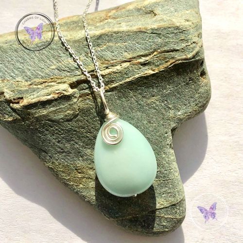 Amazonite Teardrop Silver Swirl Pendant